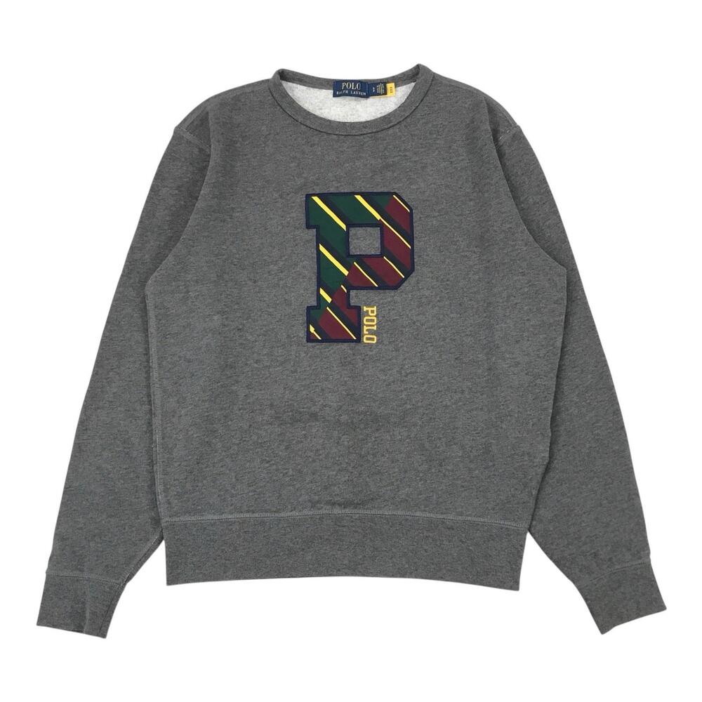 Polo Ralph Lauren Letterman P Crewneck Mens Small S Gray Sweatshirt Pullover PRL